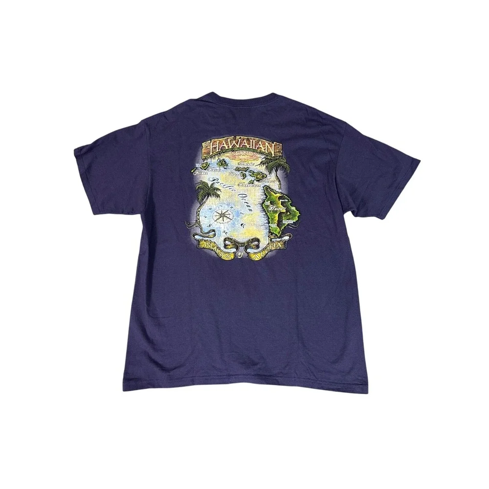 Y2K Navy‎ Blue Anvil Hawaii Islands Palm Tree Graphic T-Shirt XL